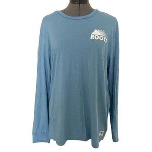 ROOTS Canada Long Sleeve 100% Cotton Tee Men's L Crewneck Graphic Print T-Shirt